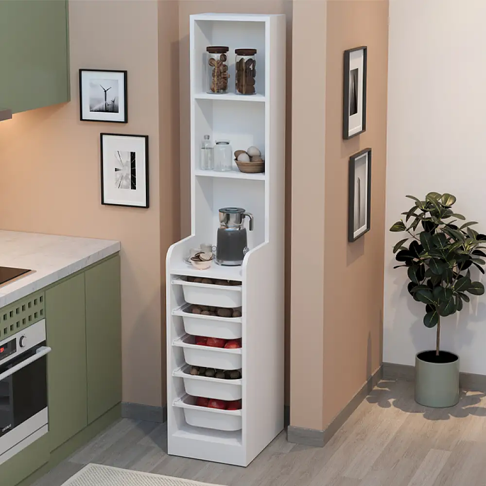 Έπιπλο κουζίνας - μπάνιου Utah Megapap με 5 συρτάρια χρώμα λευκό 34,6x44,3x178εκ. | GP041-0110,1