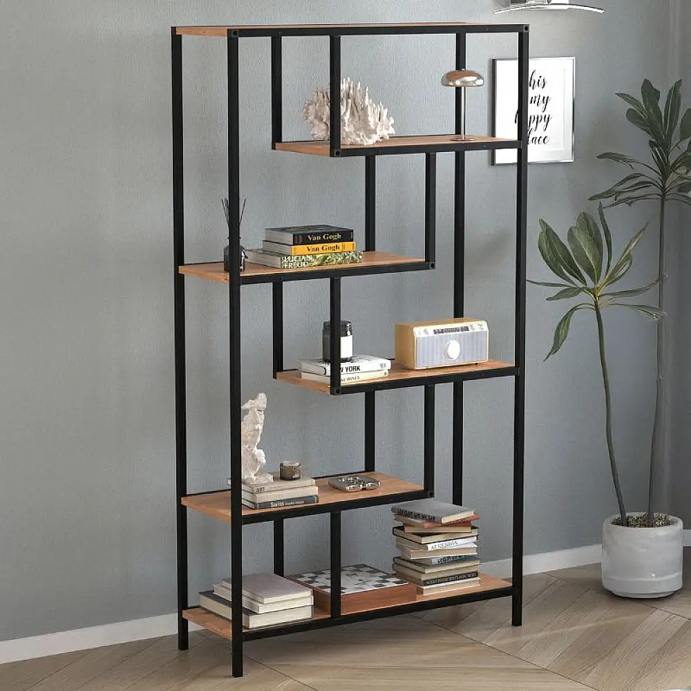 Βιβλιοθήκη Larissa Megapap χρώμα μαύρο - pine oak 90x30x159εκ. | GP041-0125,1