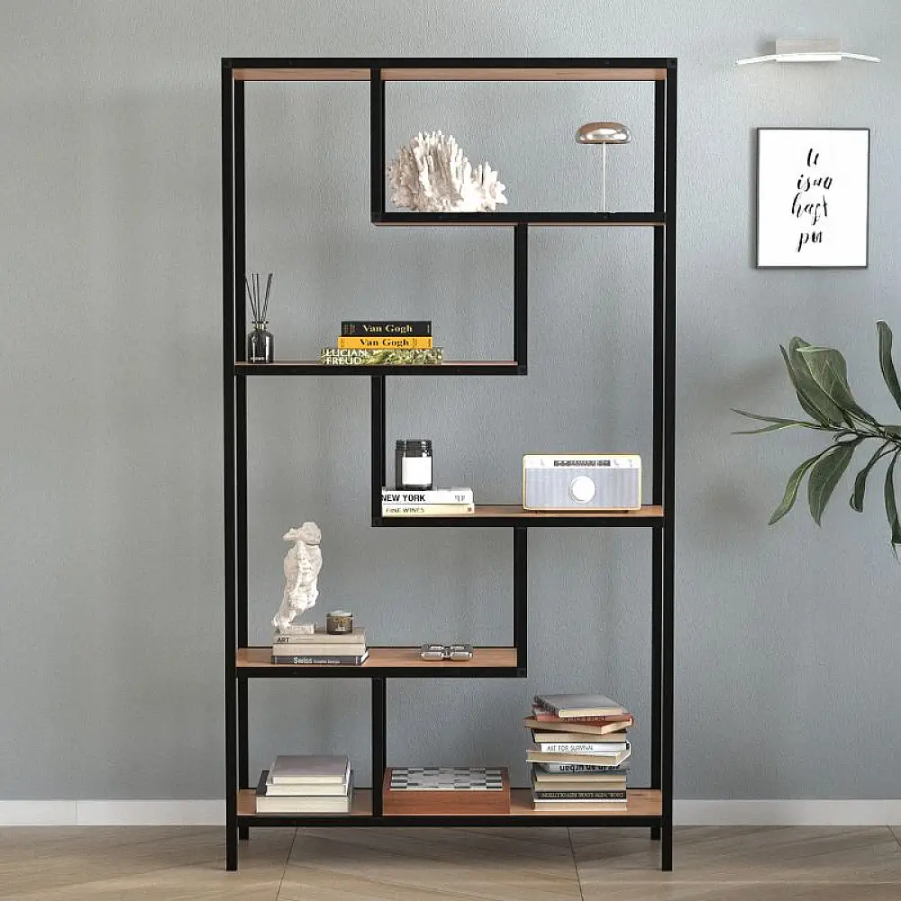 Βιβλιοθήκη Larissa Megapap χρώμα μαύρο - pine oak 90x30x159εκ. | GP041-0125,1