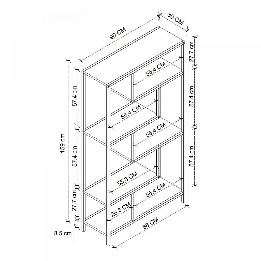 Βιβλιοθήκη Larissa Megapap χρώμα μαύρο - pine oak 90x30x159εκ. | GP041-0125,1