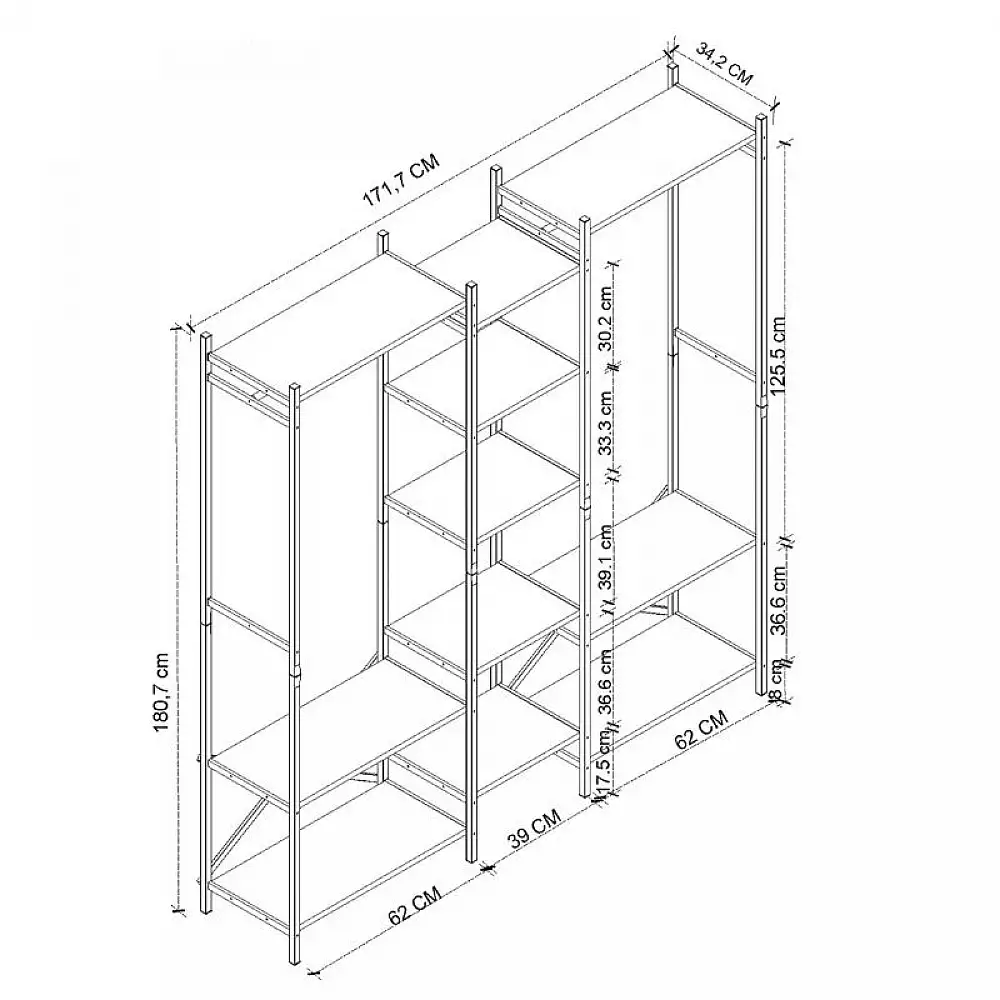 Ντουλάπα ρούχων ανοιχτή - Έπιπλο εισόδου Openix Megapap χρώμα pine oak 171,7x34,2x180,7εκ. | GP041-0126,1