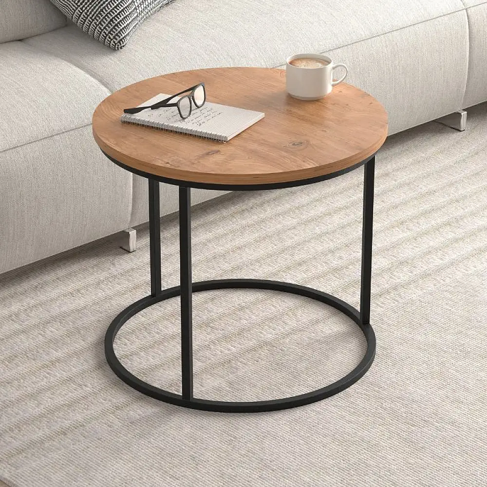 Τραπεζάκι σαλονιού σετ 2 τμχ Hilal Megapap χρώμα pine oak Ø66x49,5εκ. | GP041-0130,1