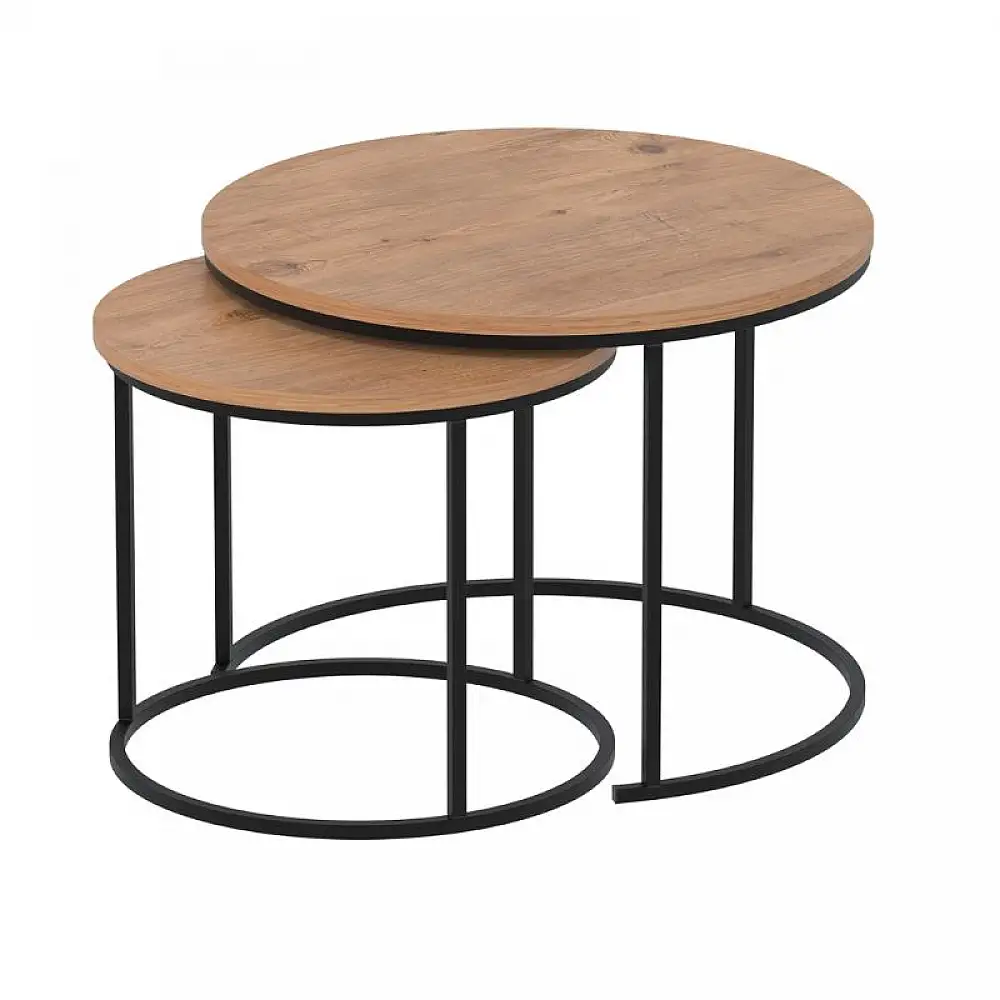 Τραπεζάκι σαλονιού σετ 2 τμχ Hilal Megapap χρώμα pine oak Ø66x49,5εκ. | GP041-0130,1