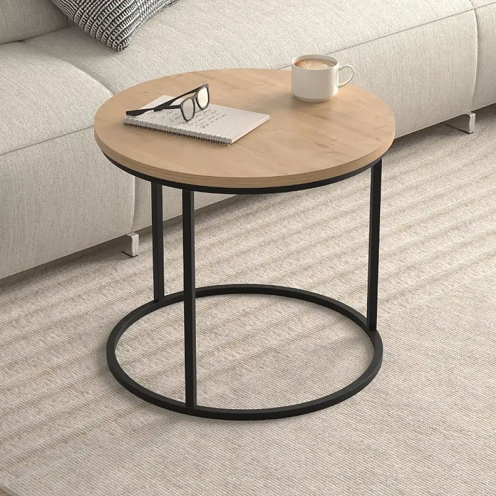 Τραπεζάκι σαλονιού σετ 2 τμχ Hilal Megapap χρώμα sapphire oak Ø66x49,5εκ. | GP041-0130,2