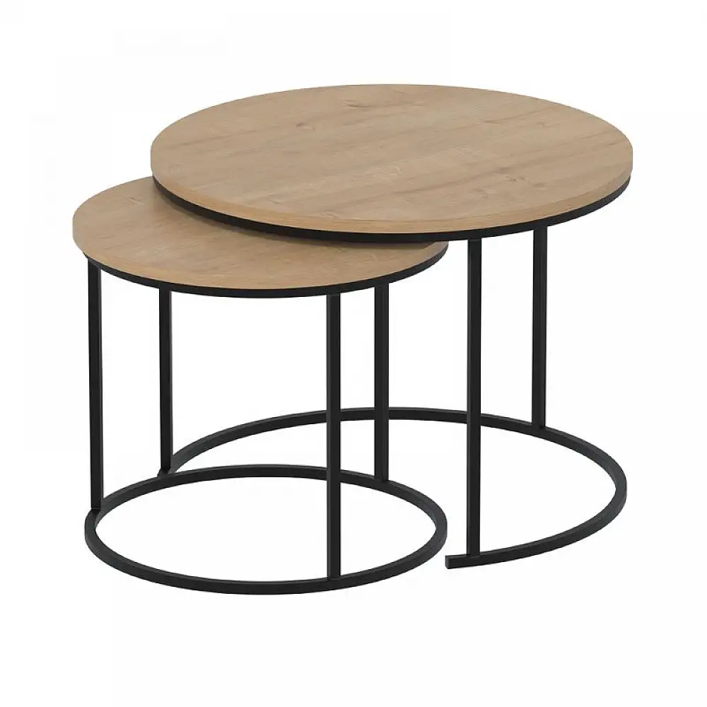 Τραπεζάκι σαλονιού σετ 2 τμχ Hilal Megapap χρώμα sapphire oak Ø66x49,5εκ. | GP041-0130,2