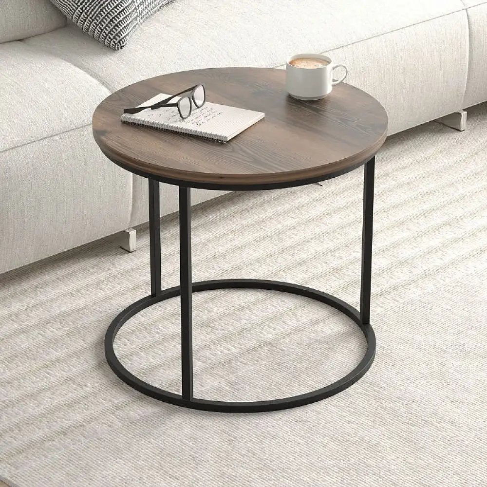 Τραπεζάκι σαλονιού σετ 2 τμχ Hilal Megapap χρώμα καπνιστή καρυδιά Ø66x49,5εκ. | GP041-0130,3