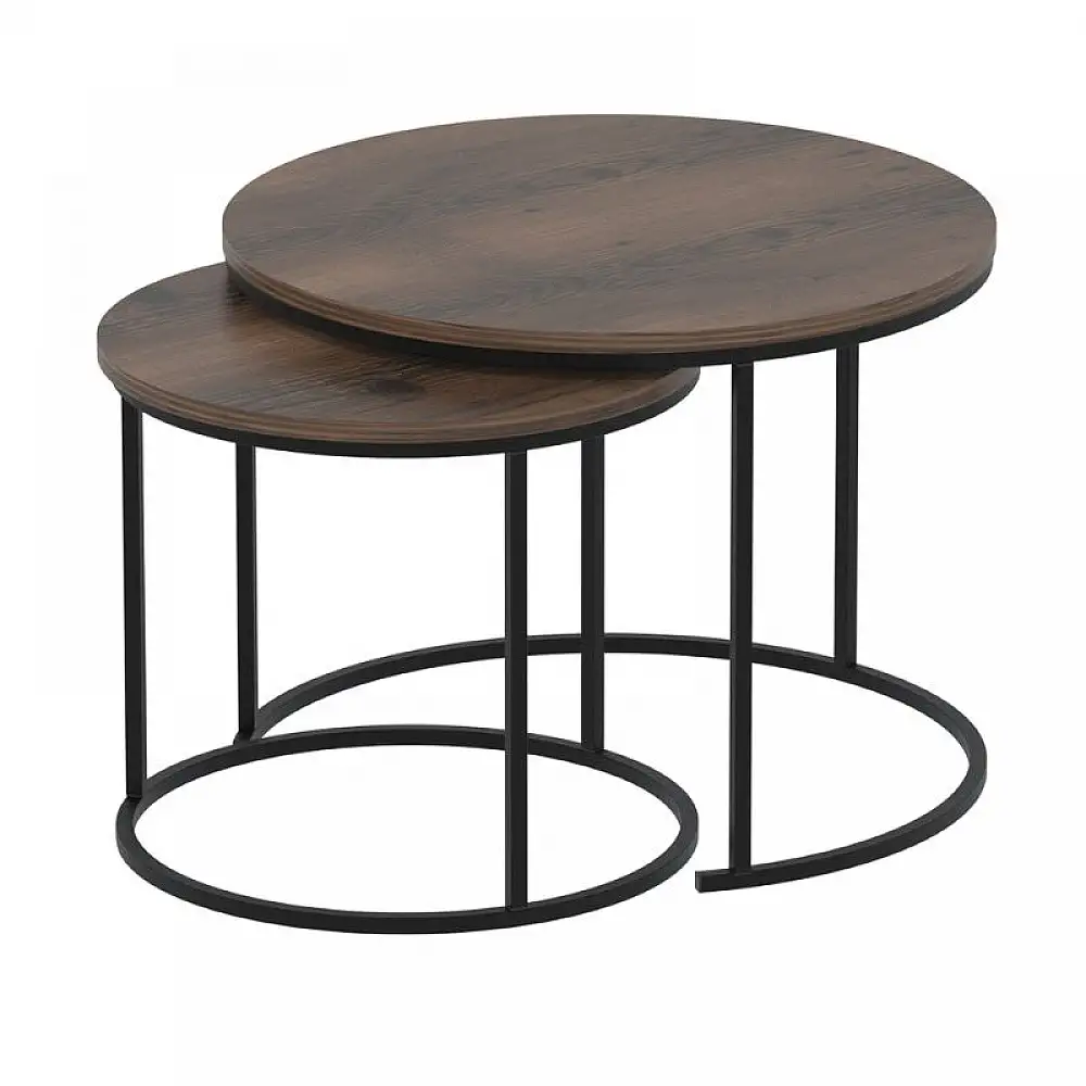 Τραπεζάκι σαλονιού σετ 2 τμχ Hilal Megapap χρώμα καπνιστή καρυδιά Ø66x49,5εκ. | GP041-0130,3