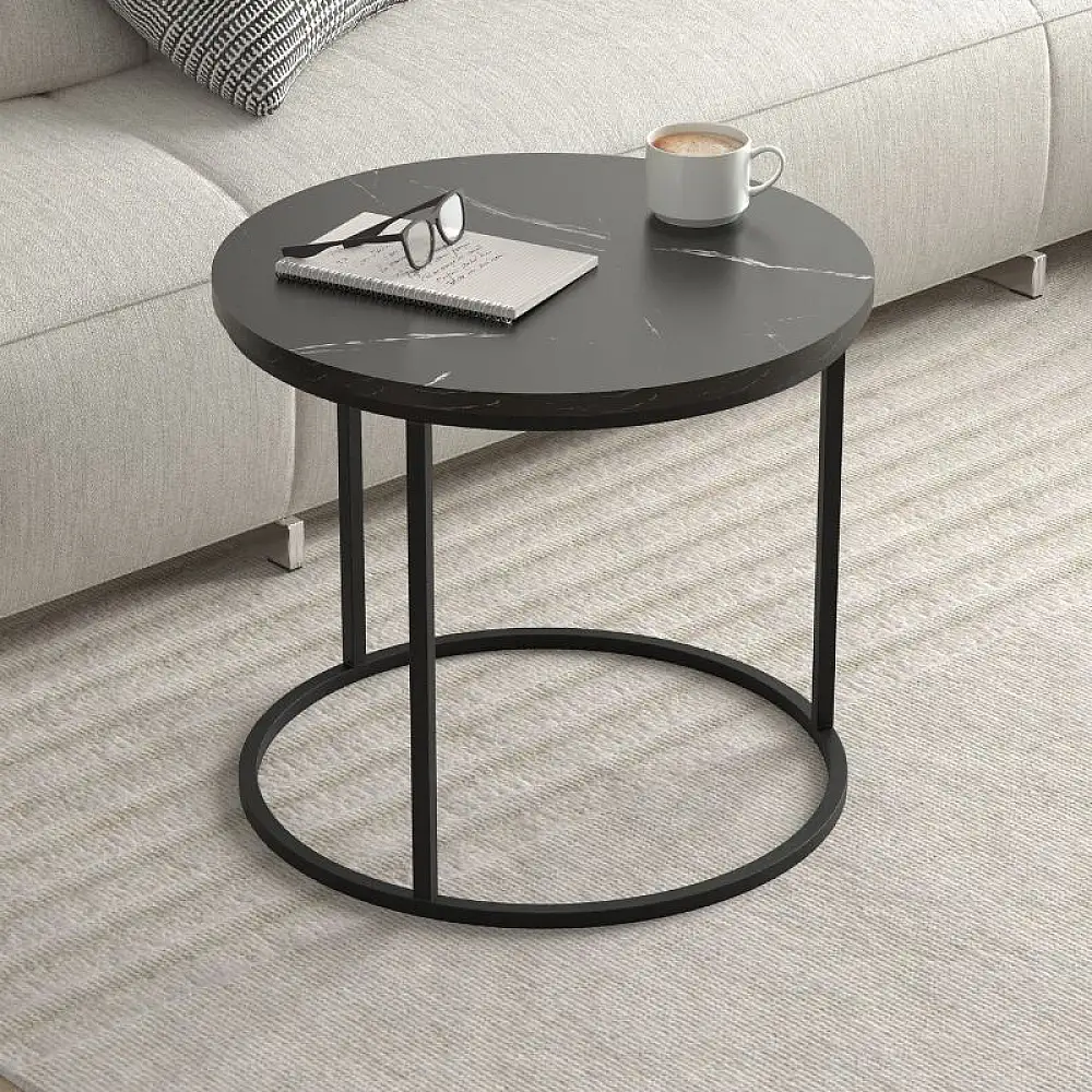 Τραπεζάκι σαλονιού σετ 2 τμχ Hilal Megapap χρώμα μαύρο εφέ μαρμάρου Ø66x49,5εκ. | GP041-0130,4