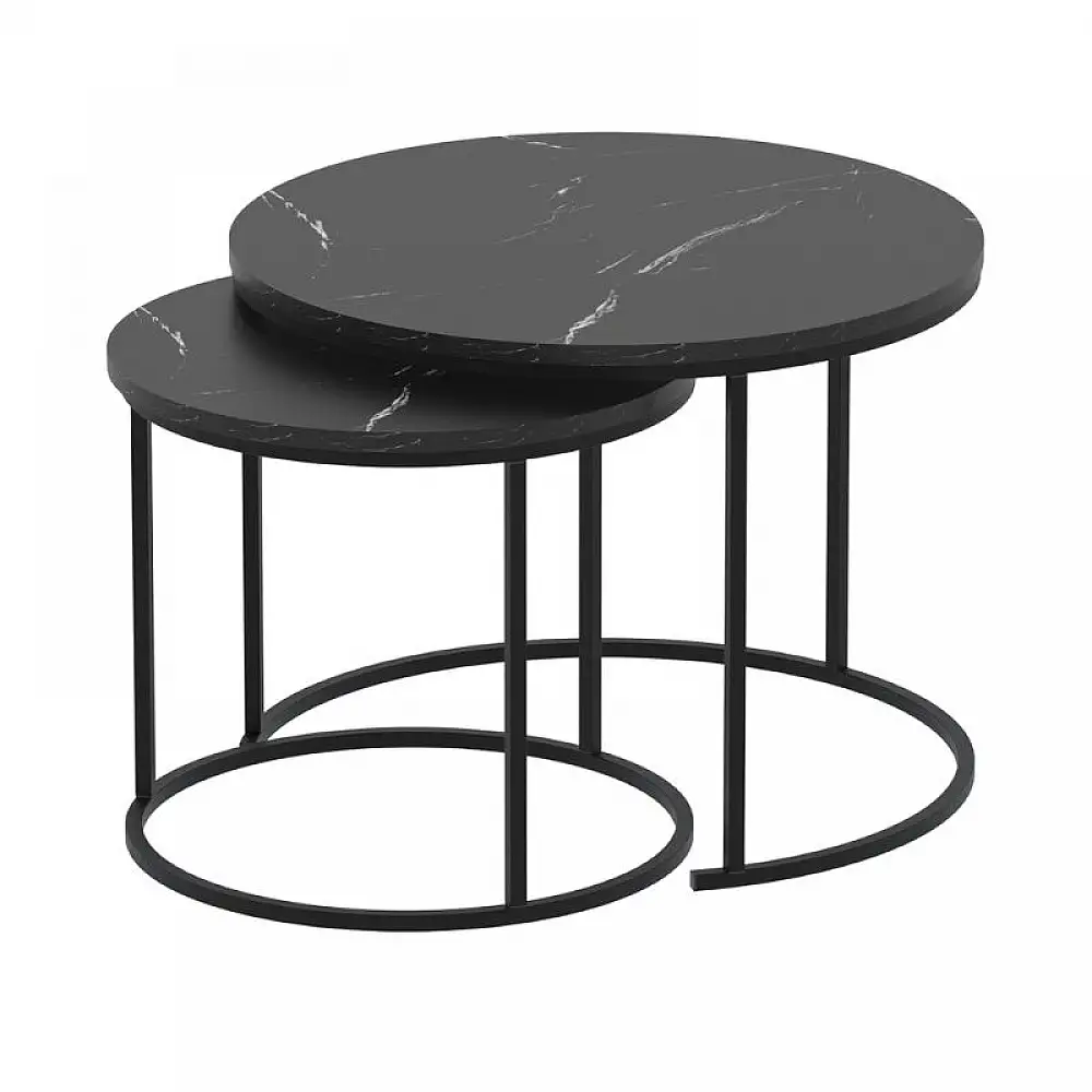 Τραπεζάκι σαλονιού σετ 2 τμχ Hilal Megapap χρώμα μαύρο εφέ μαρμάρου Ø66x49,5εκ. | GP041-0130,4