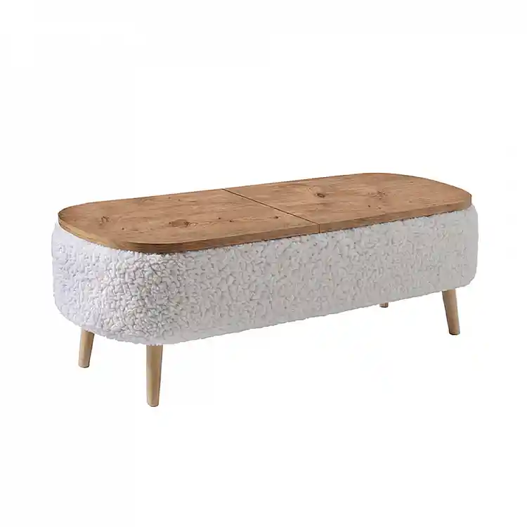 Έπιπλο τηλεόρασης Luno Megapap ύφασμα teddy χρώμα λευκό - pine oak 120x30x45εκ. | GP041-0148,1