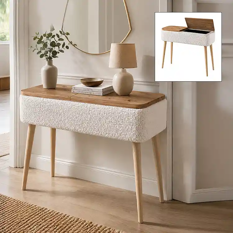 Κονσόλα Luno Megapap ύφασμα teddy χρώμα λευκό - pine oak 90x30x90εκ. | GP041-0149,1