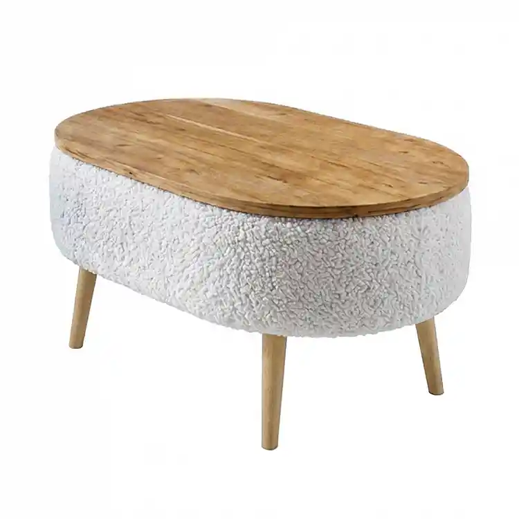 Τραπεζάκι σαλονιού Luno Megapap ύφασμα teddy χρώμα λευκό - pine oak 90x60x45εκ. | GP041-0150,1