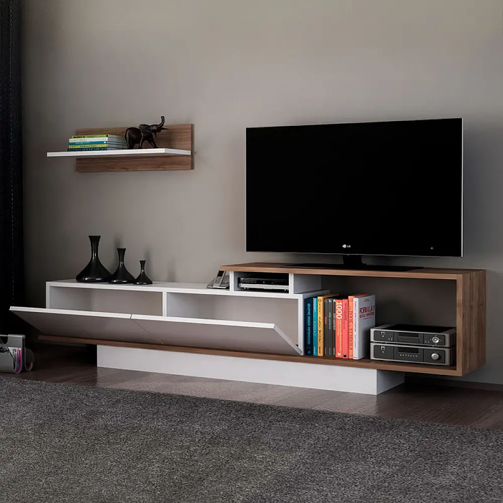 Έπιπλο τηλεόρασης Novara Megapap χρώμα λευκό - καρυδί 180x29,6x45εκ. - GP042-0029,2
