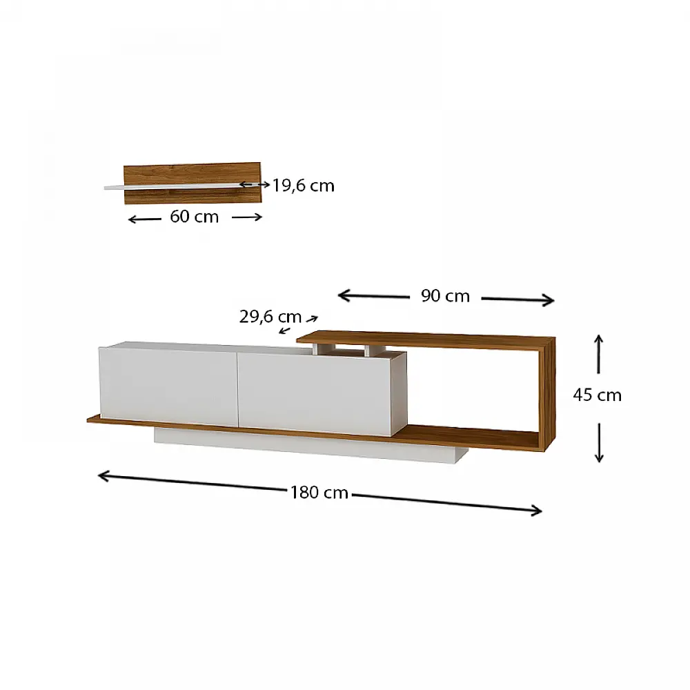 Έπιπλο τηλεόρασης Novara Megapap χρώμα λευκό - καρυδί 180x29,6x45εκ. - GP042-0029,2