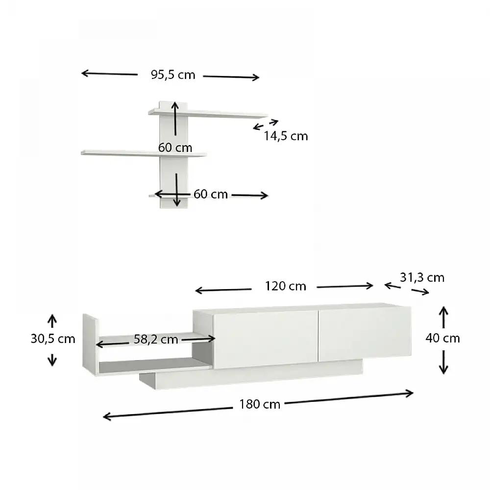 Σύνθεση τηλεόρασης Egemen Megapap χρώμα λευκό 180x32x40εκ. | GP042-0034,1