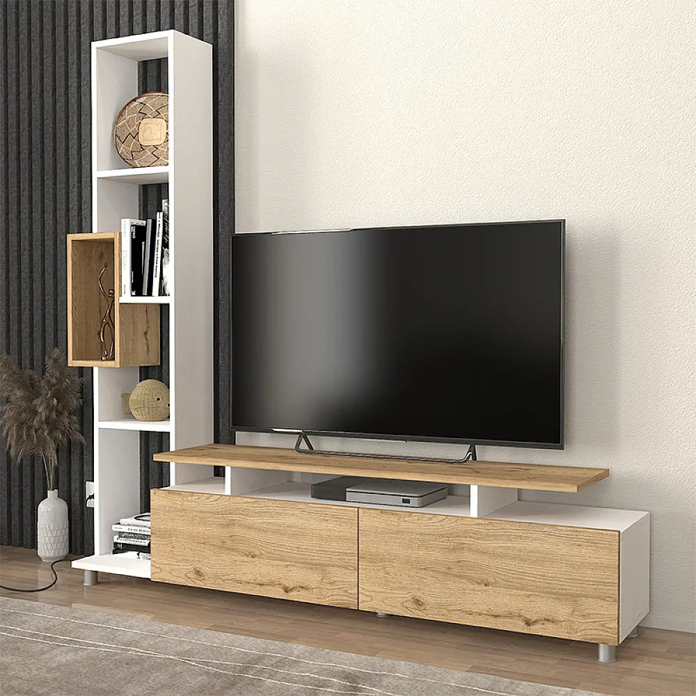 Σύνθεση τηλεόρασης Tulip Megapap χρώμα λευκό - sepet oak 160x29,5x160εκ. - GP042-0046,3