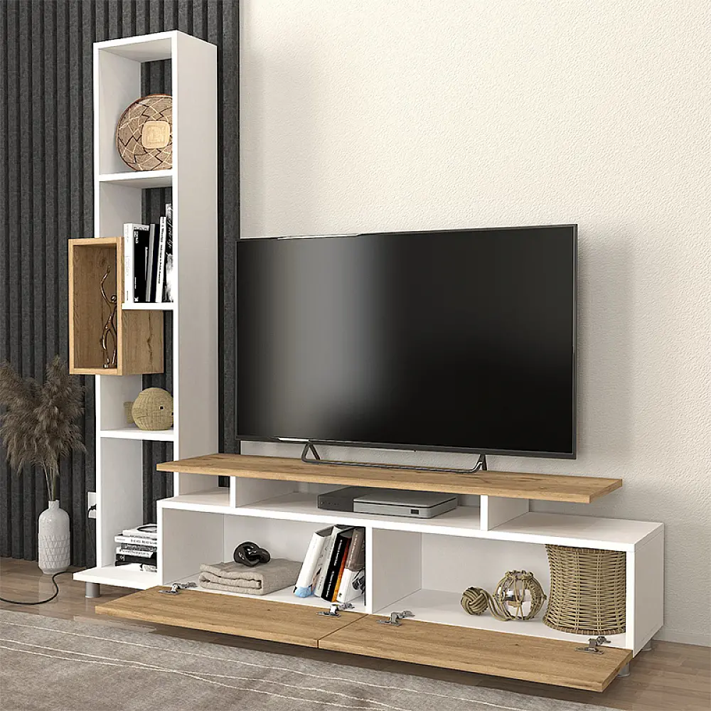 Σύνθεση τηλεόρασης Tulip Megapap χρώμα λευκό - sepet oak 160x29,5x160εκ. - GP042-0046,3