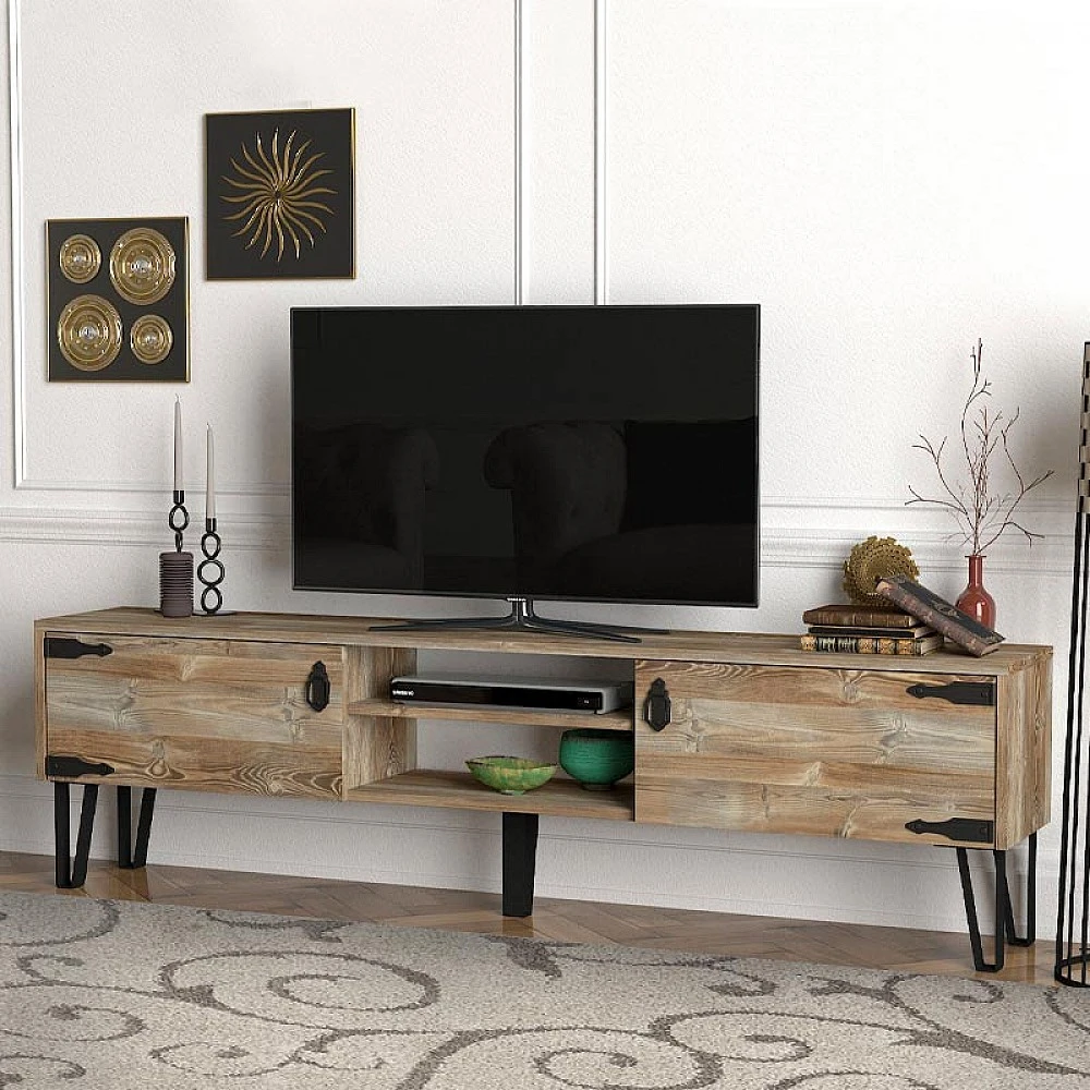Έπιπλο τηλεόρασης Costa Megapap χρώμα vintage patik - μαύρο 180x29,5x49εκ. Έπιπλο τηλεόρασης Costa Megapap χρώμα vintage patik - μαύρο 180x29,5x49εκ.