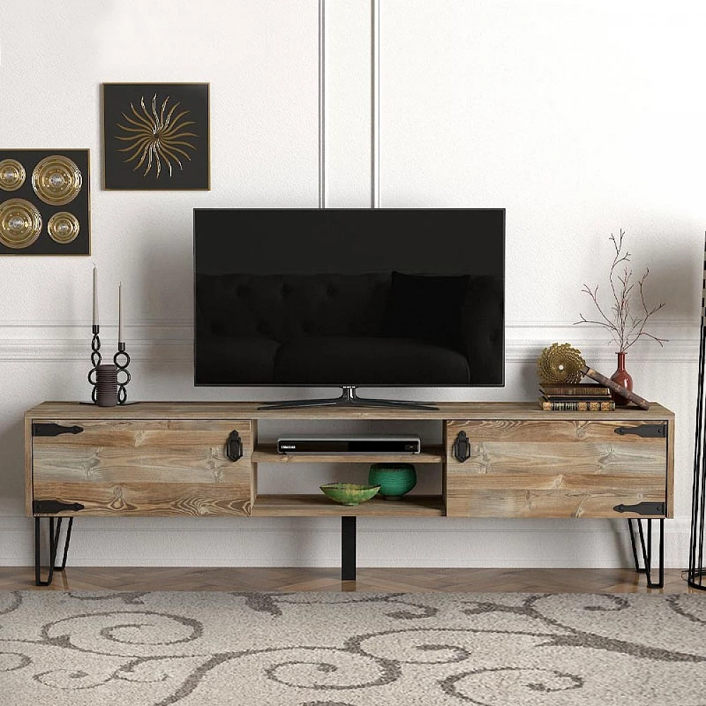 Έπιπλο τηλεόρασης Costa Megapap χρώμα vintage patik - μαύρο 180x29,5x49εκ. Έπιπλο τηλεόρασης Costa Megapap χρώμα vintage patik - μαύρο 180x29,5x49εκ.