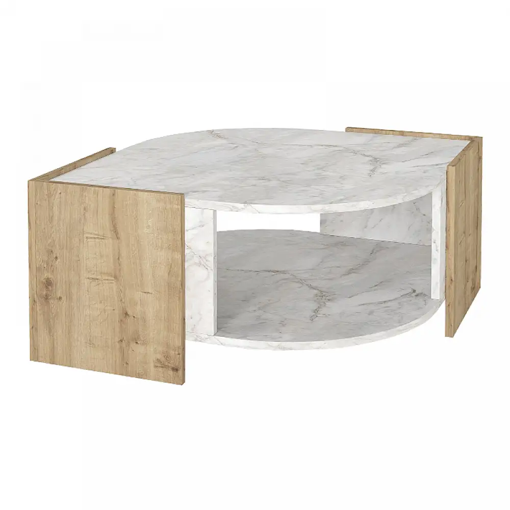 Τραπεζάκι σαλονιού Marbel Megapap χρώμα sapphire oak - λευκό εφέ μαρμάρου 75x75x40εκ. | GP042-0078,2