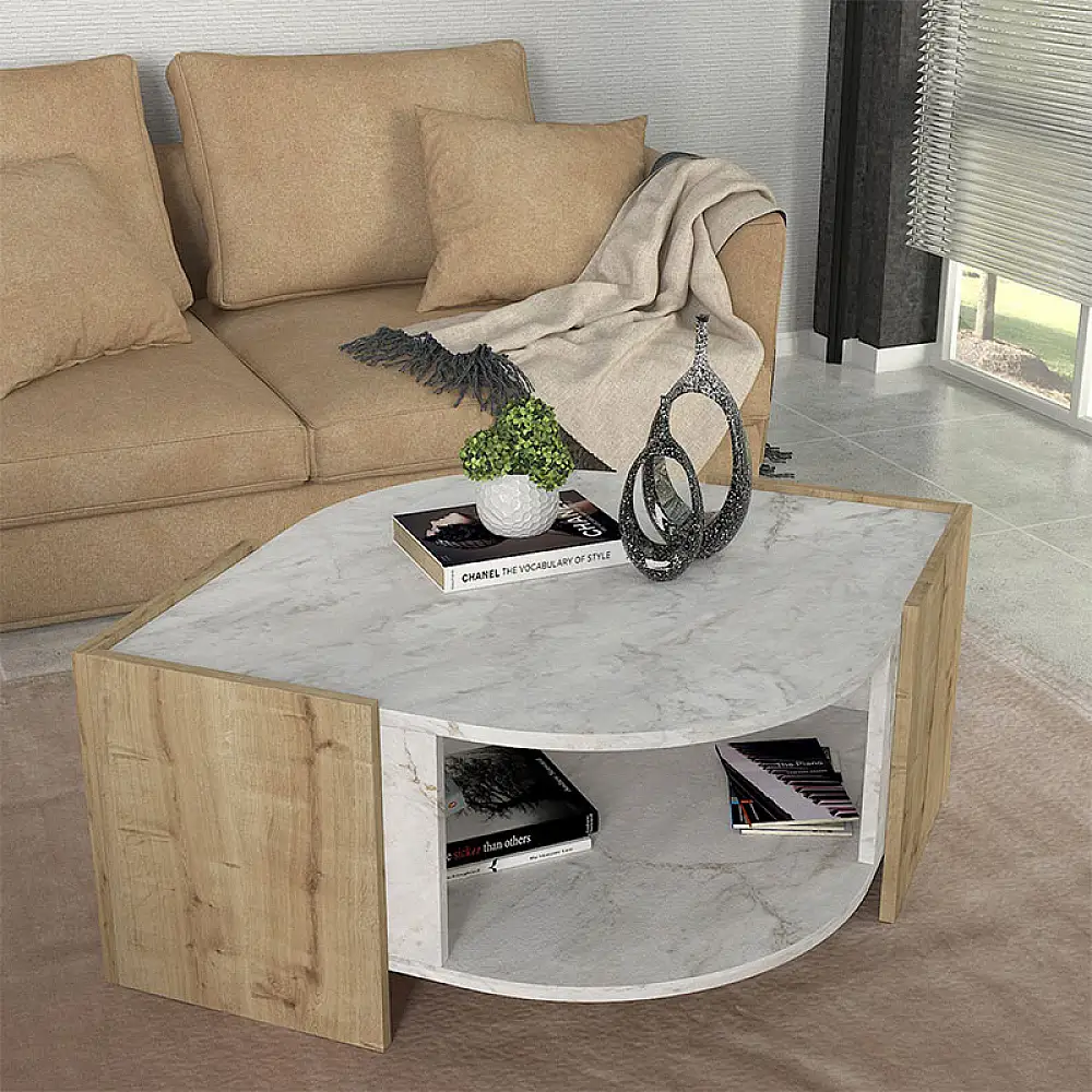 Τραπεζάκι σαλονιού Marbel Megapap χρώμα sapphire oak - λευκό εφέ μαρμάρου 75x75x40εκ. | GP042-0078,2