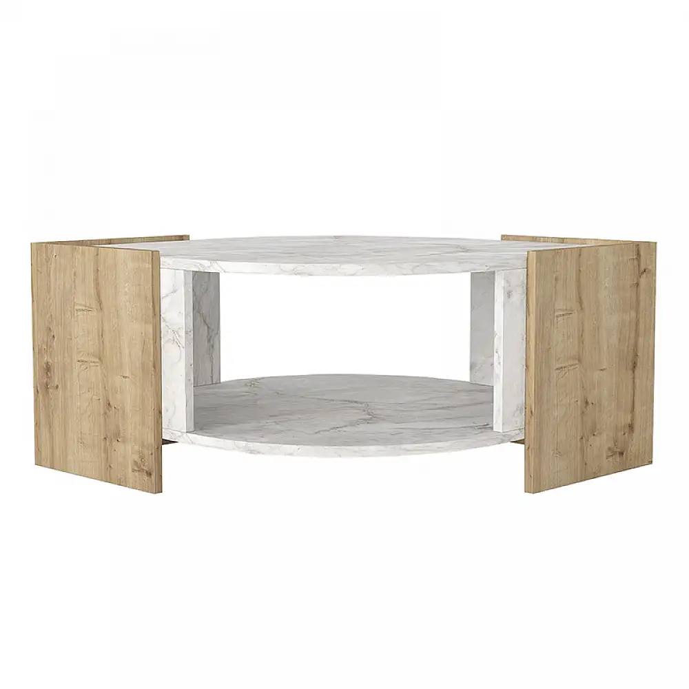 Τραπεζάκι σαλονιού Marbel Megapap χρώμα sapphire oak - λευκό εφέ μαρμάρου 75x75x40εκ. | GP042-0078,2