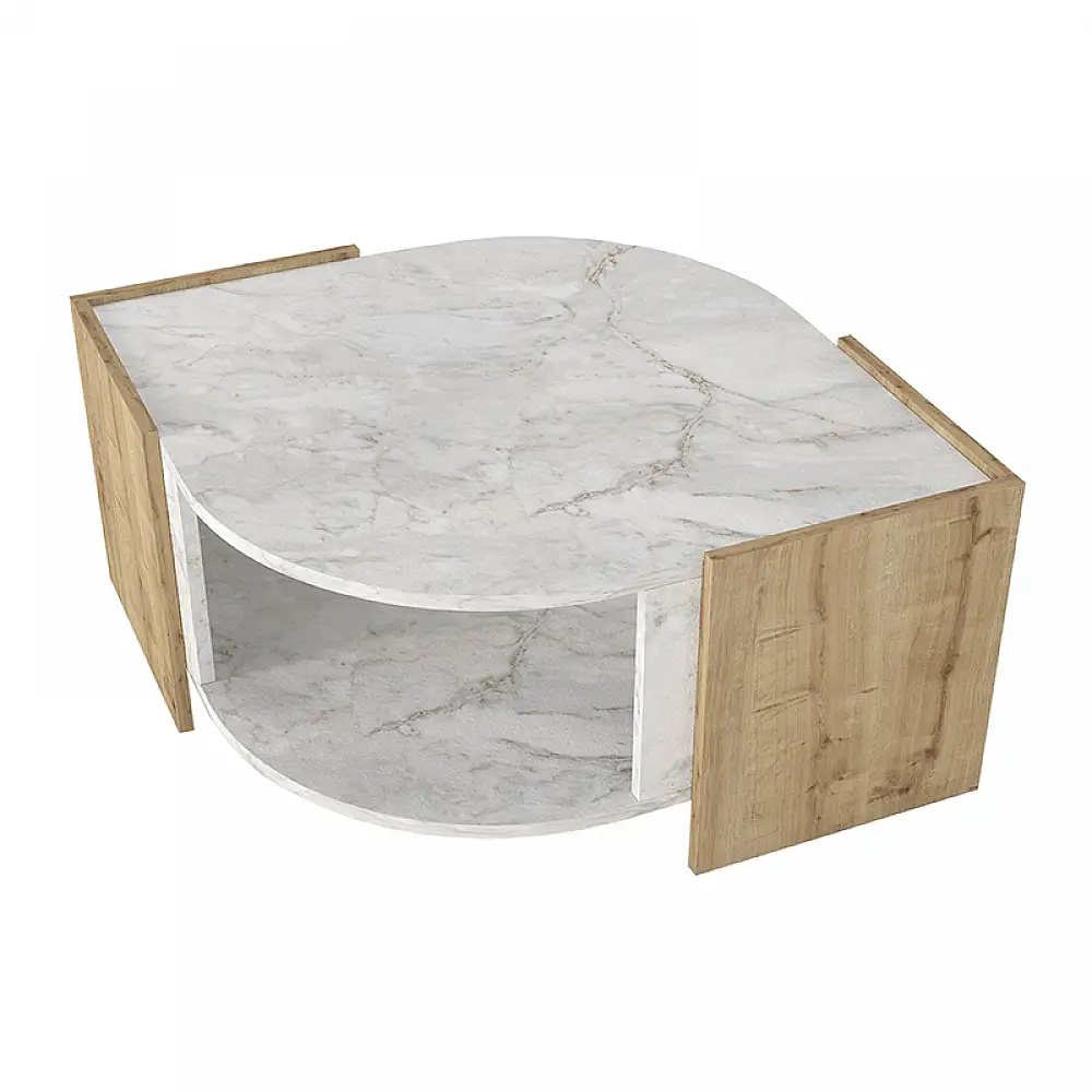 Τραπεζάκι σαλονιού Marbel Megapap χρώμα sapphire oak - λευκό εφέ μαρμάρου 75x75x40εκ. | GP042-0078,2