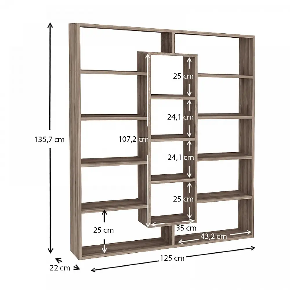 Βιβλιοθήκη Ample Megapap χρώμα καρυδί 125x22x135,7εκ. | GP042-0104,2