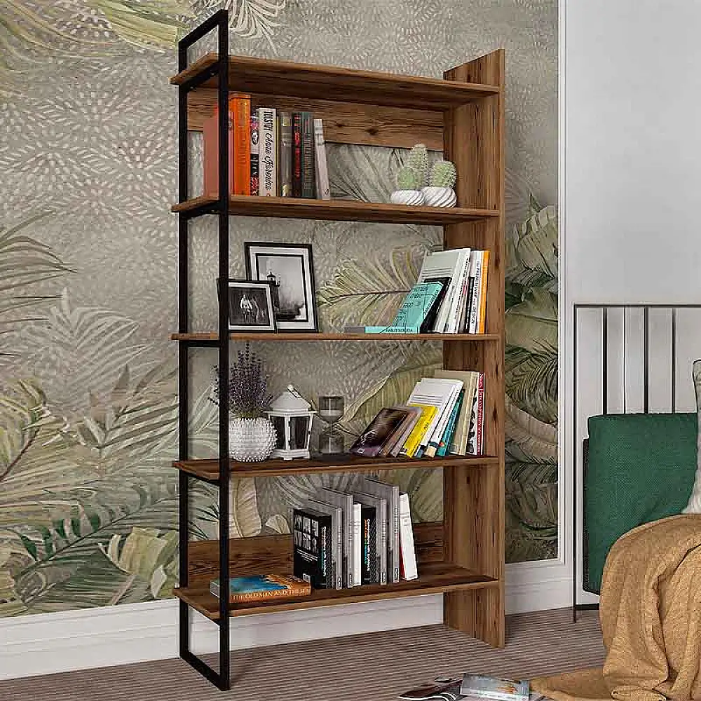 Βιβλιοθήκη Cecilia Megapap χρώμα καπνιστή καρυδιά 91,8x34,8x180εκ. | GP042-0107,1