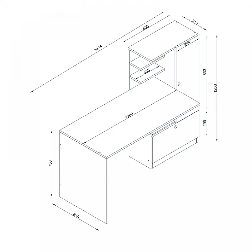 Γραφείο εργασίας Merino Megapap χρώμα λευκό 149,5x61,8x120εκ. - GP042-0111,1