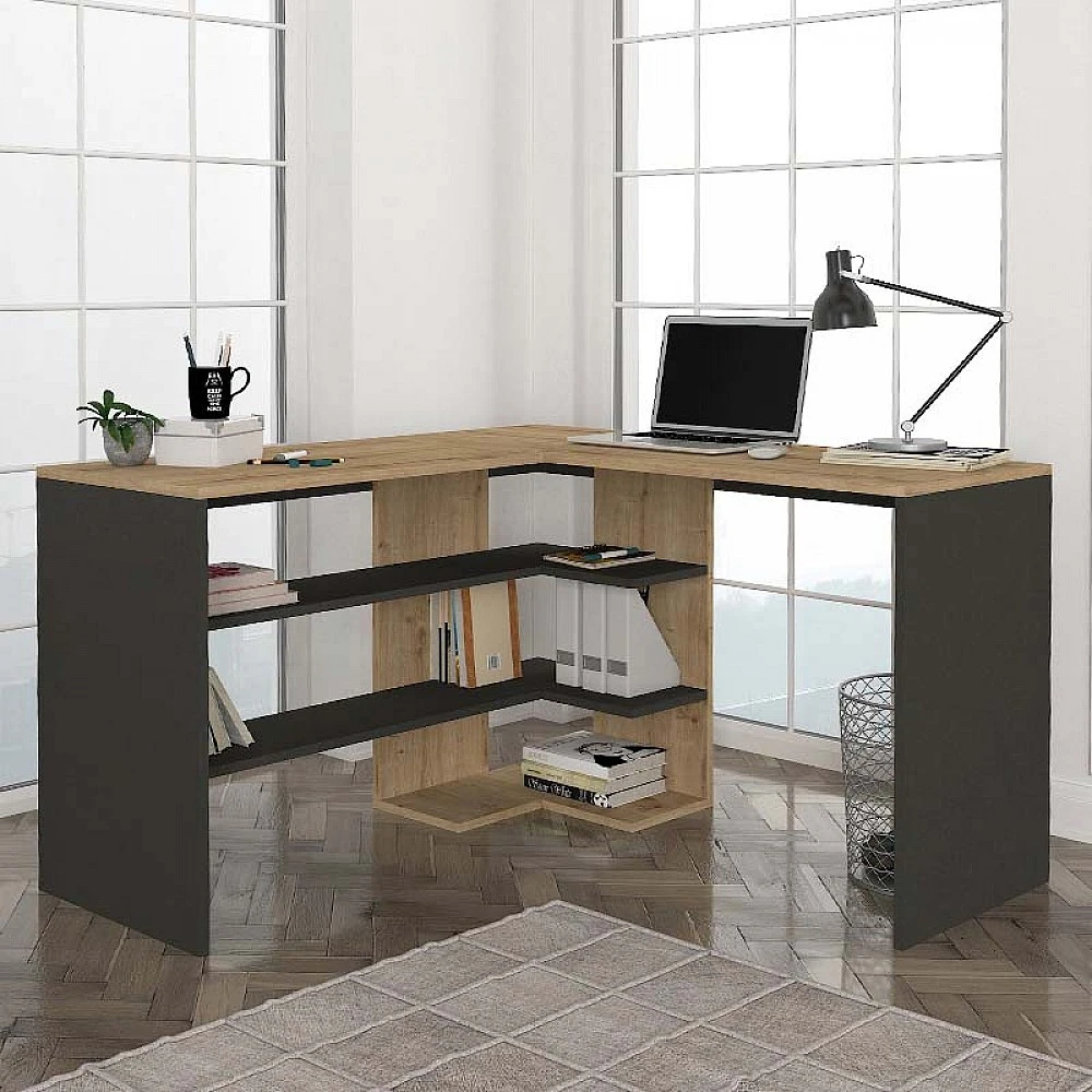 Γραφείο εργασίας Stylo Megapap χρώμα sapphire oak -  ανθρακί 120x120x73,8εκ.