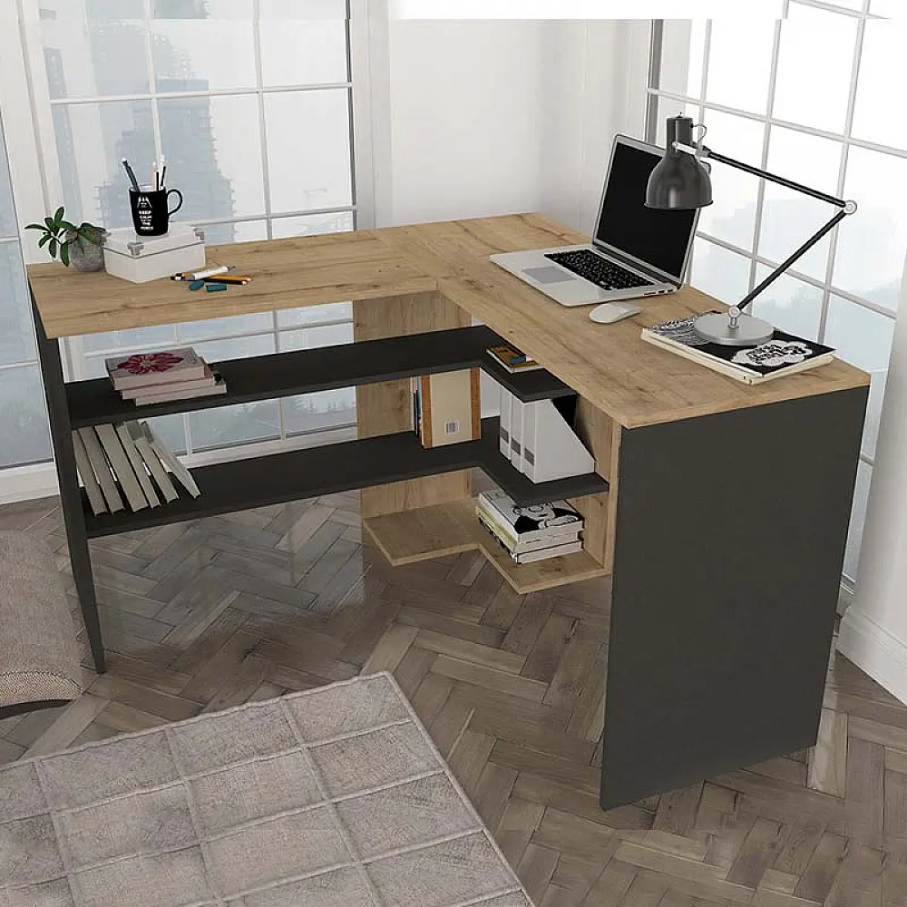 Γραφείο εργασίας Stylo Megapap χρώμα sapphire oak -  ανθρακί 120x120x73,8εκ.