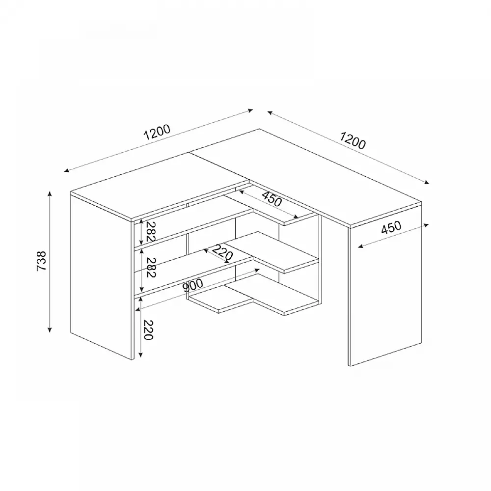 Γραφείο εργασίας Stylo Megapap χρώμα sapphire oak -  ανθρακί 120x120x73,8εκ.