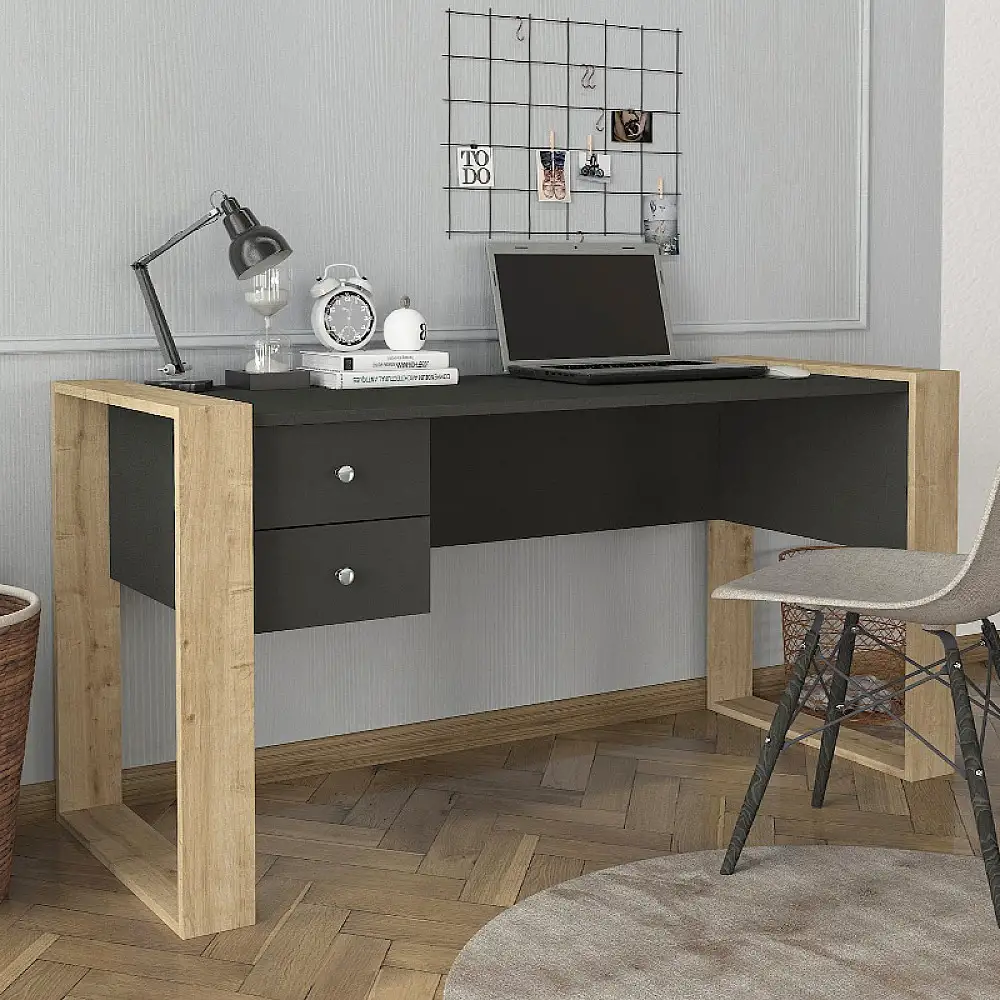 Γραφείο εργασίας Fernando Megapap χρώμα ανθρακί - sapphire oak 158,4x60x72,2εκ. | GP042-0117,3