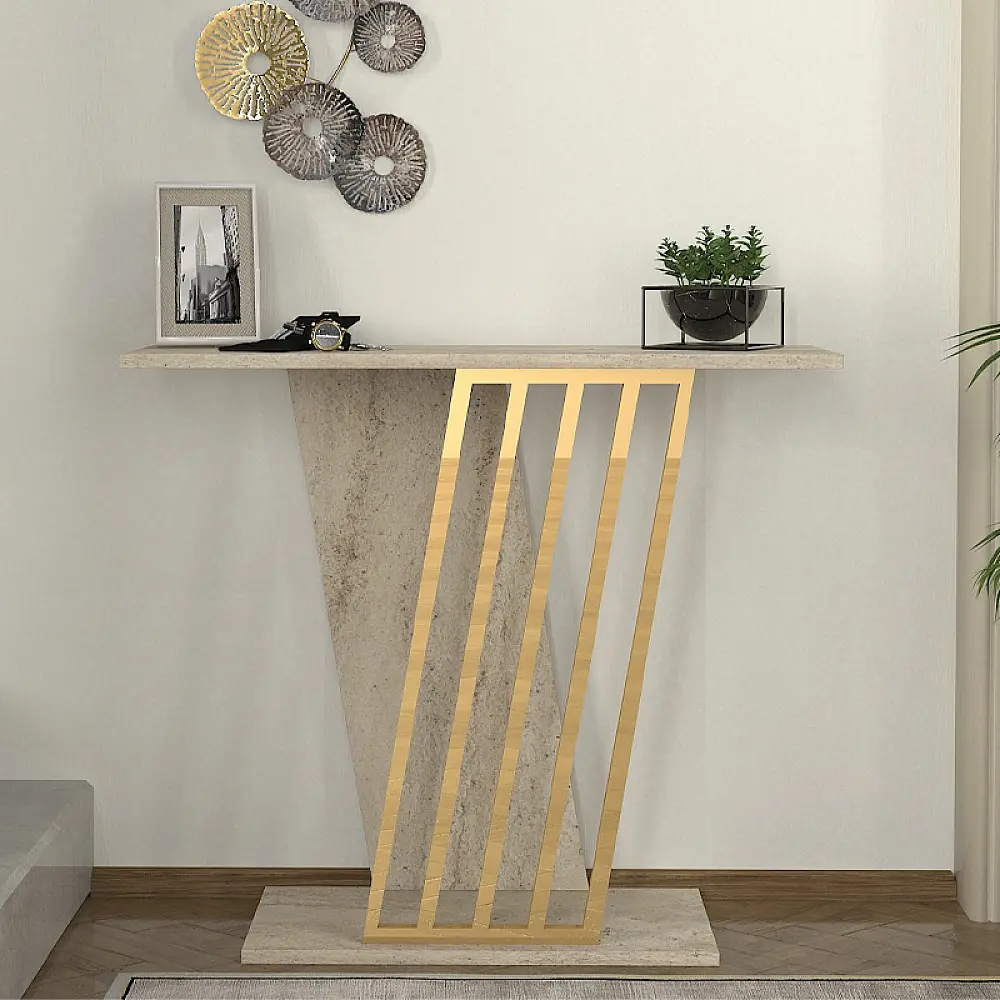 Κονσόλα Gravity Megapap χρώμα travertine - χρυσό 90x29,6x76,8εκ.