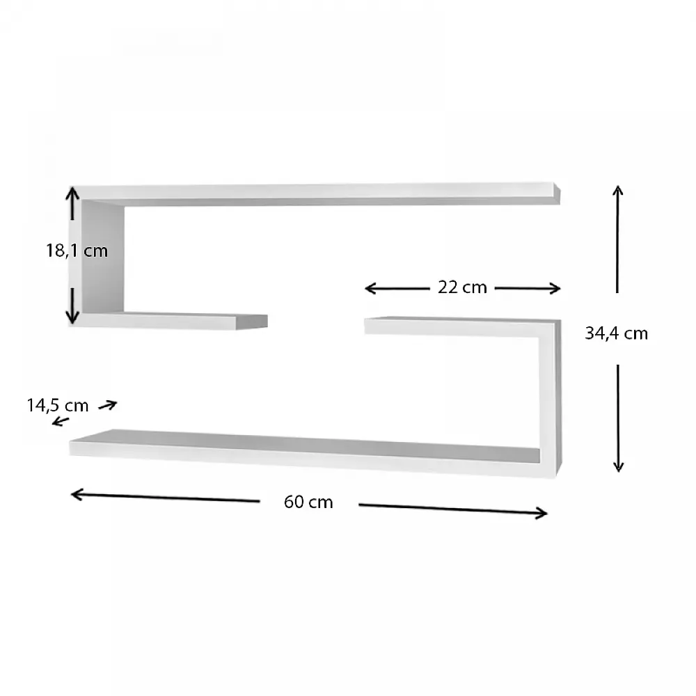 Ραφιέρα τοίχου Jenika Megapap 2 τεμαχίων χρώμα λευκό 60x14,5x18εκ. - GP042-0160,1