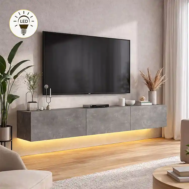 Έπιπλο τηλεόρασης επιτοίχιο Damla Megapap με LED χρώμα γκρι σκυροδέματος 180x29,5x29,5εκ. | GP042-0169,10
