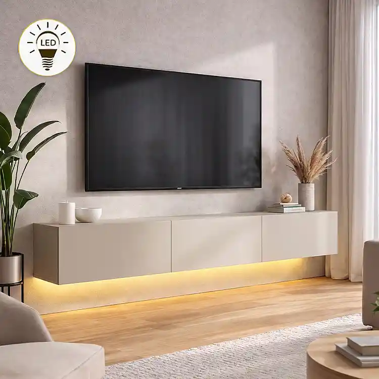 Έπιπλο τηλεόρασης επιτοίχιο Damla Megapap με LED χρώμα sandstone 180x29,5x29,5εκ. | GP042-0169,11