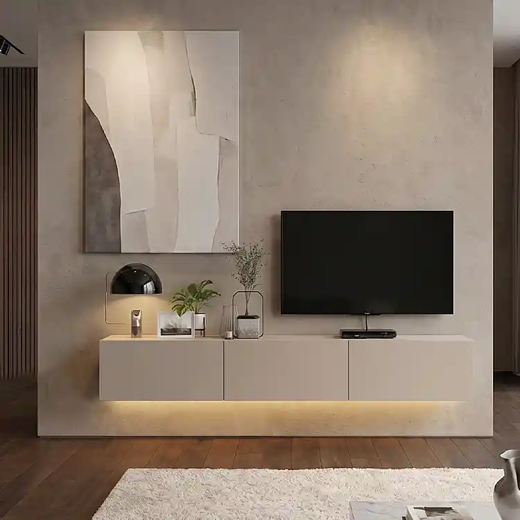 Έπιπλο τηλεόρασης επιτοίχιο Damla Megapap με LED χρώμα sandstone 180x29,5x29,5εκ. | GP042-0169,11
