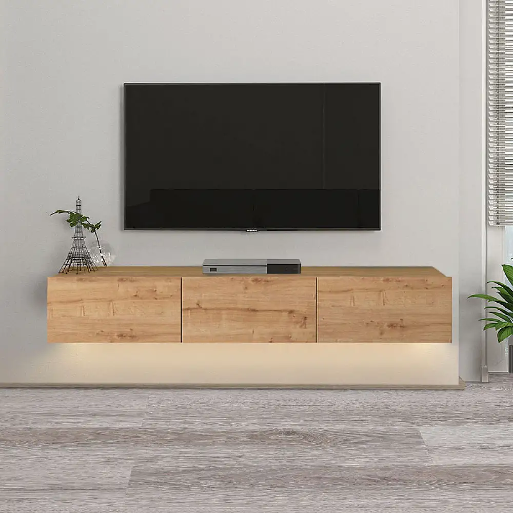 Έπιπλο τηλεόρασης επιτοίχιο Damla Megapap με LED χρώμα sapphire oak 180x29,5x29,5εκ. | GP042-0169,2