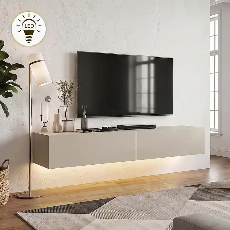Έπιπλο τηλεόρασης επιτοίχιο Aristo Megapap με LED χρώμα sandstone 135x31,6x25εκ. | GP042-0170,10