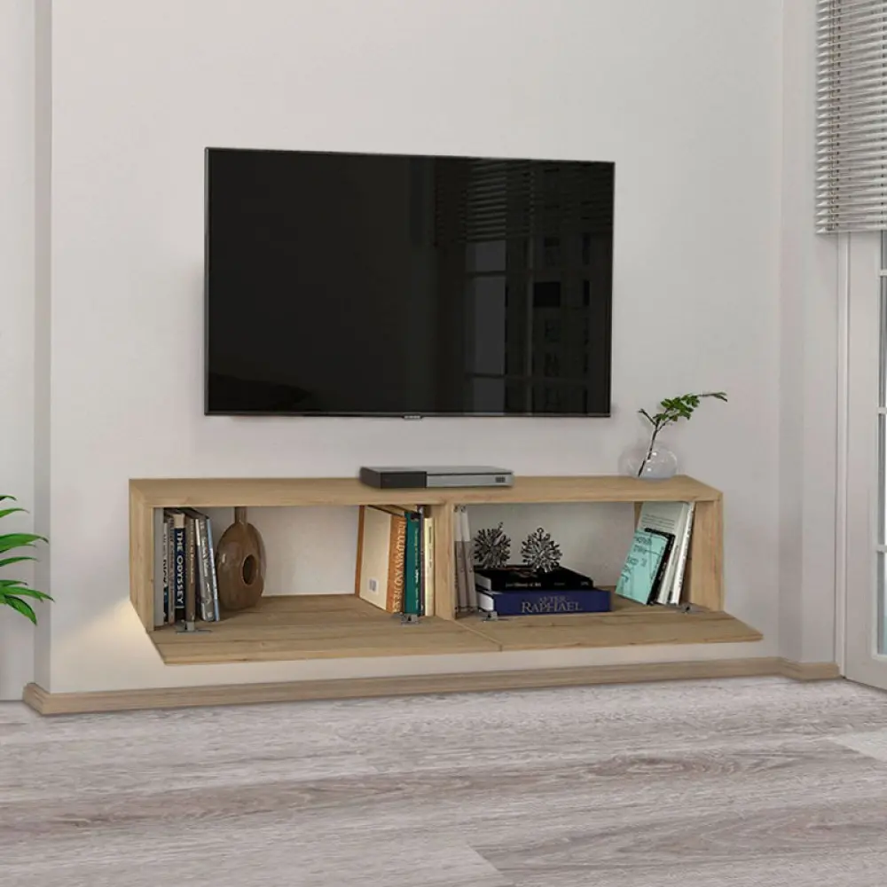 Έπιπλο τηλεόρασης επιτοίχιο Aristo Megapap με LED χρώμα sapphire oak 135x31,6x25εκ.