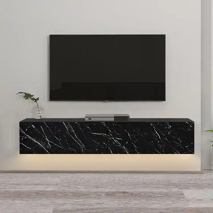 Έπιπλο τηλεόρασης επιτοίχιο Aristo Megapap με LED χρώμα μαύρο - εφέ μαρμάρου 135x31,6x25εκ. | GP042-0170,3