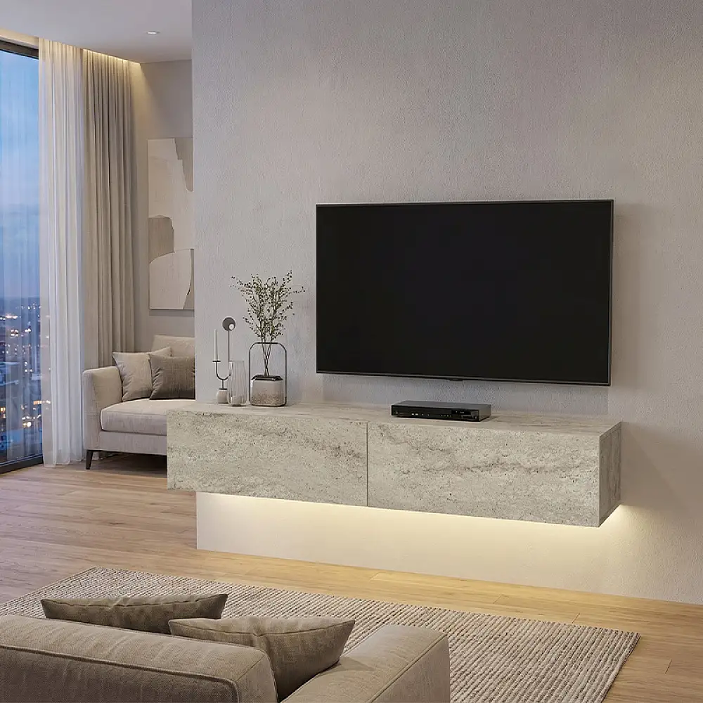 Έπιπλο τηλεόρασης επιτοίχιο Aristo Megapap με LED χρώμα travertine 135x31,6x25εκ. | GP042-0170,8