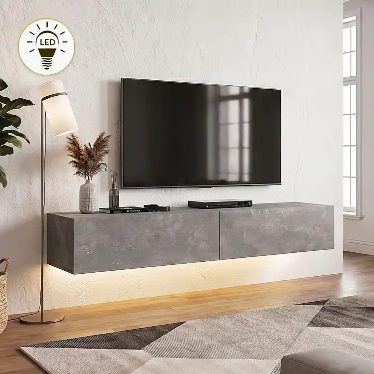 Έπιπλο τηλεόρασης επιτοίχιο Aristo Megapap με LED χρώμα γκρι σκυροδέματος 135x31,6x25εκ. | GP042-0170,9