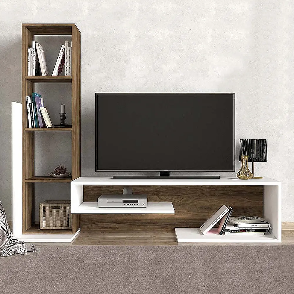 Σύνθεση τηλεόρασης Bend Megapap χρώμα λευκό - καρυδί 153,6x39x131εκ. - GP042-0178,1