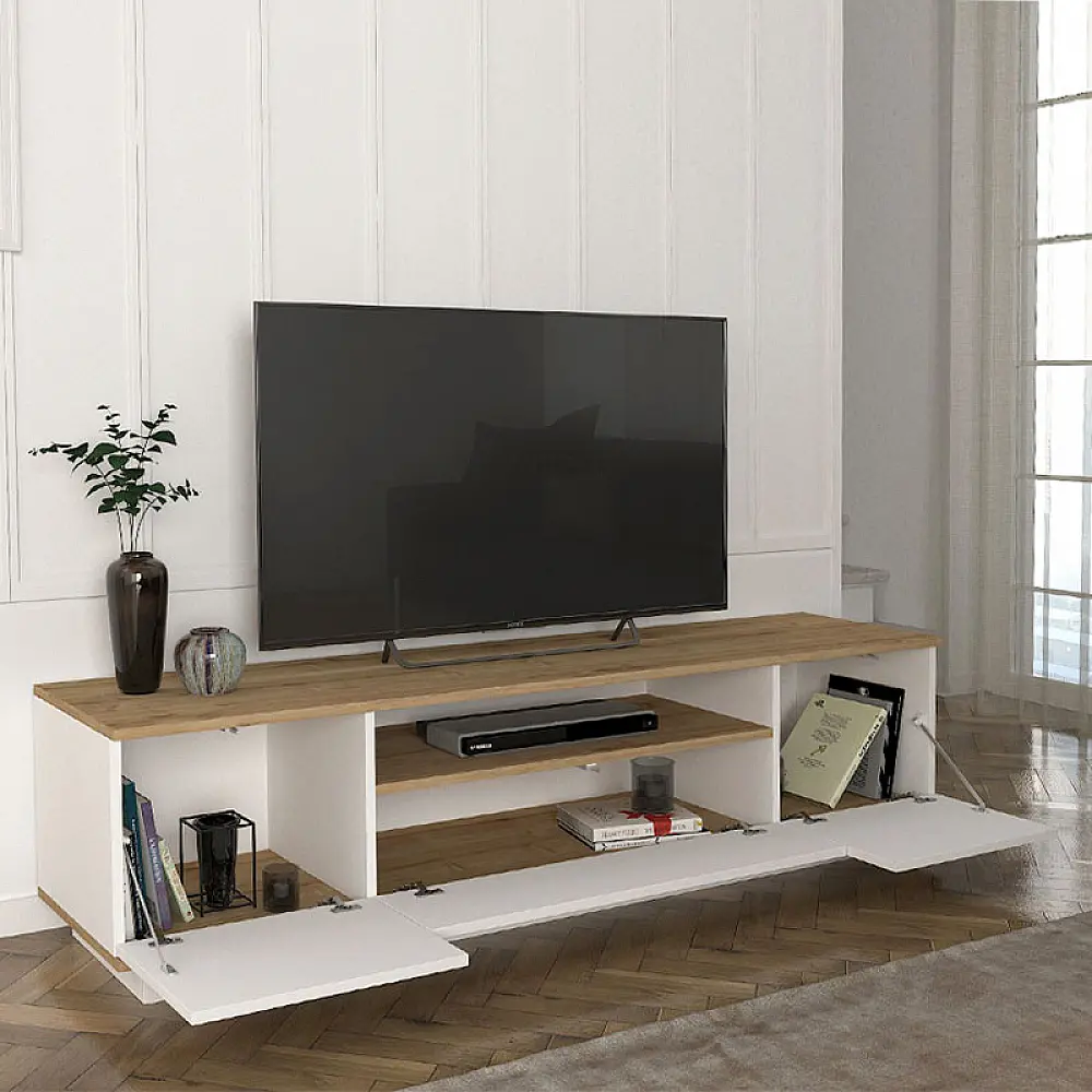 Έπιπλο τηλεόρασης Fedya Megapap χρώμα λευκό - sapphire oak 180x45x44,6εκ. - GP042-0184,1