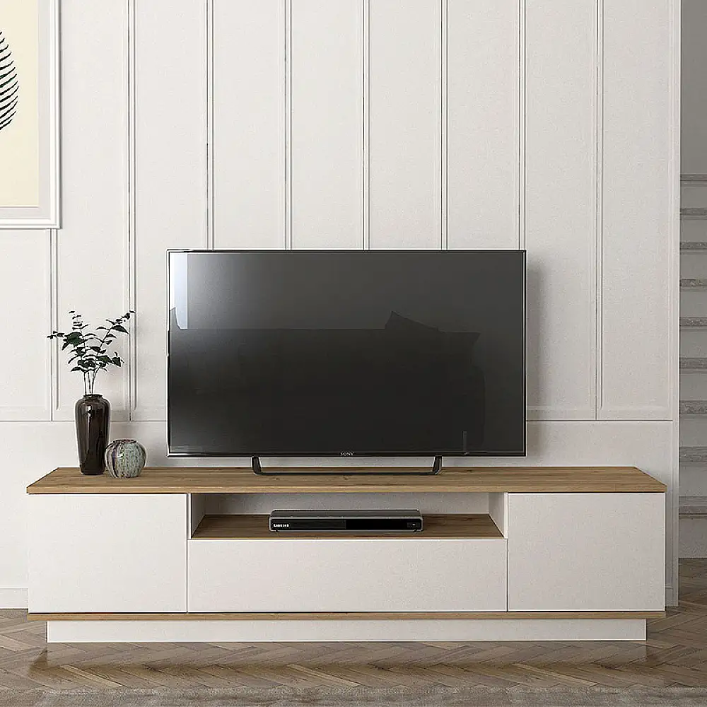 Έπιπλο τηλεόρασης Fedya Megapap χρώμα λευκό - sapphire oak 180x45x44,6εκ. | GP042-0184,1