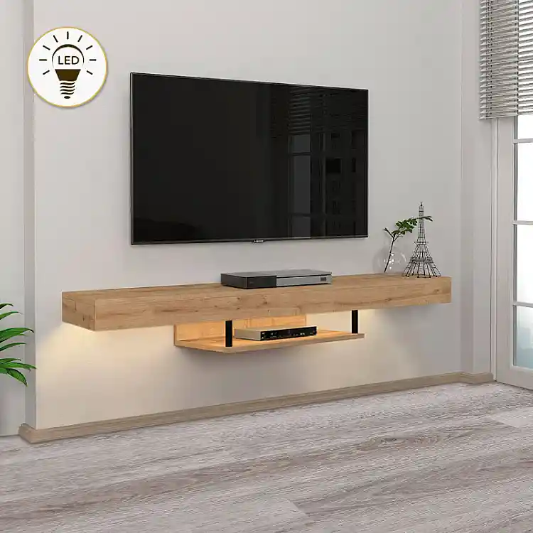 Έπιπλο τηλεόρασης επιτοίχιο Albares Megapap με LED χρώμα sapphire oak 150x29,6x22εκ. | GP042-0186,1