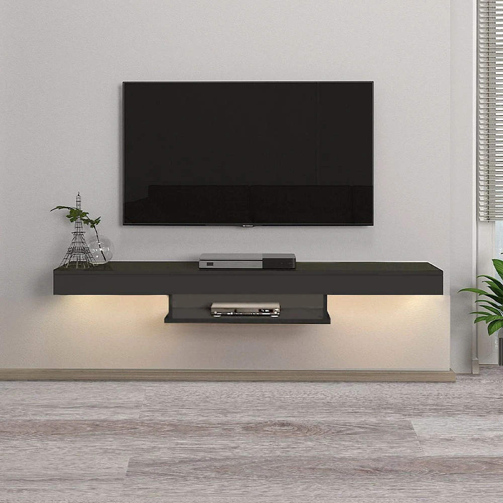 Έπιπλο τηλεόρασης επιτοίχιο Albares Megapap με LED χρώμα ανθρακί 150x29,6x22εκ.